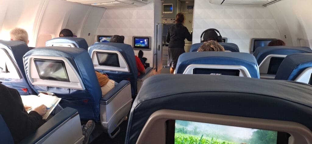 a group of people in an airplane