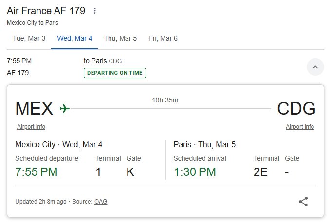 a screenshot of a flight schedule