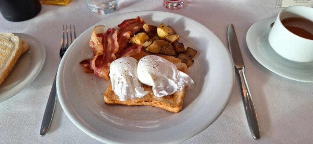 a plate of food with a fork and knife