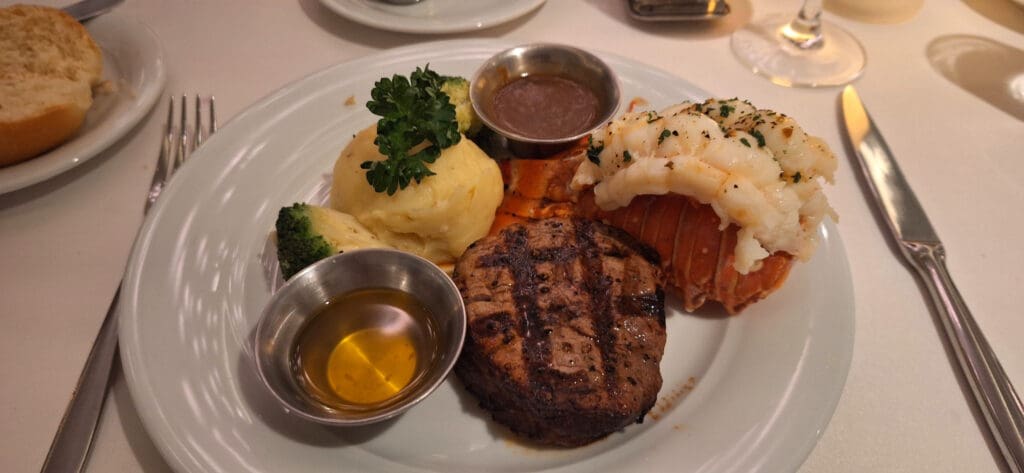 a plate of food with sauces and a fork