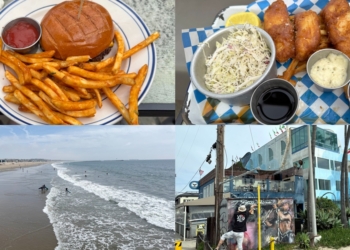 Using Resy dining credit at The Whaler in Venice Beach featuring food, ocean views, and restaurant exterior