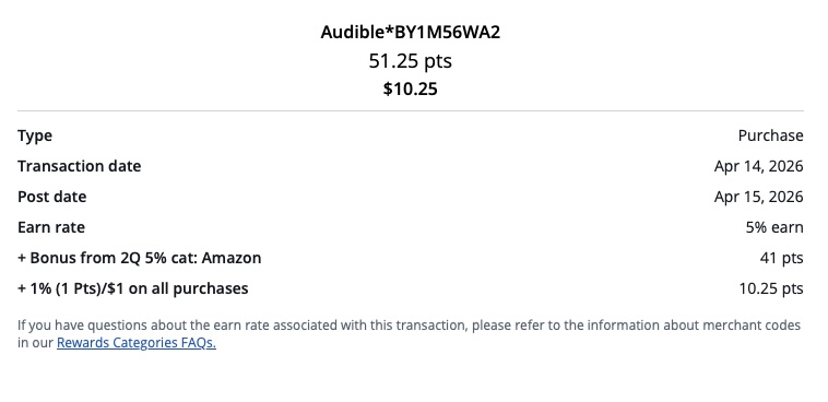 It works! 5X on Audible purchases using the Chase Freedom Flex®!