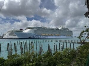 Looking at Wonder of the Seas from Paradise Island