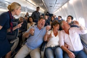 Rowdy passengers drinking alcohol on airline flight