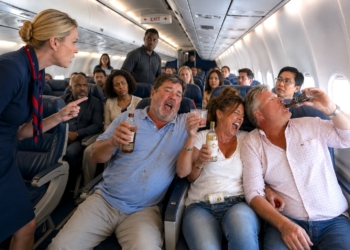 Rowdy passengers drinking alcohol on airline flight