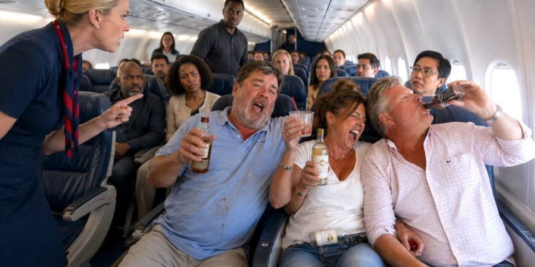 Rowdy passengers drinking alcohol on airline flight