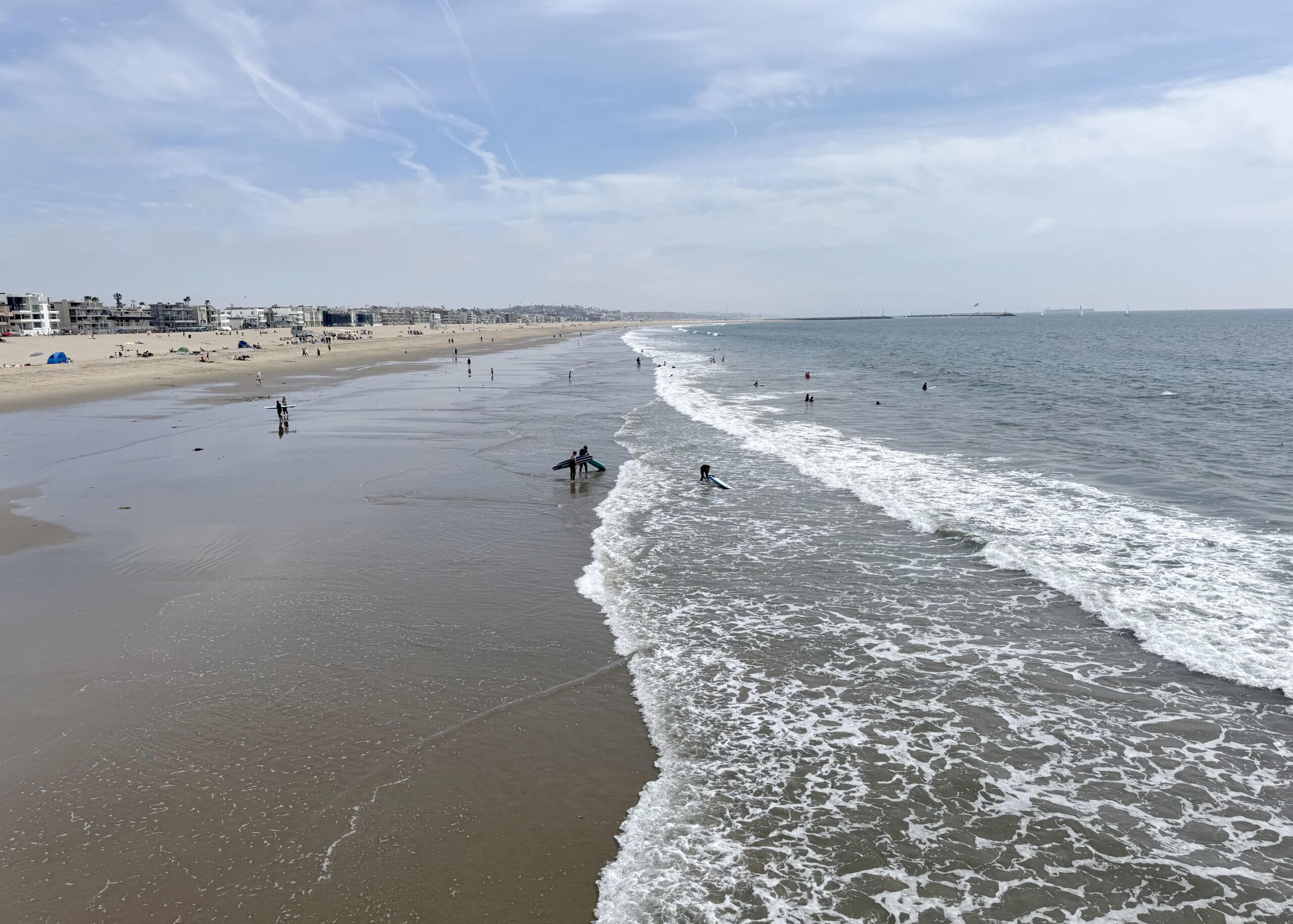 The Pacific Ocean and Venice Beach as seen from the Venice Pier in Los Angeles, California, during a visit to the Whaler Beach Bar.