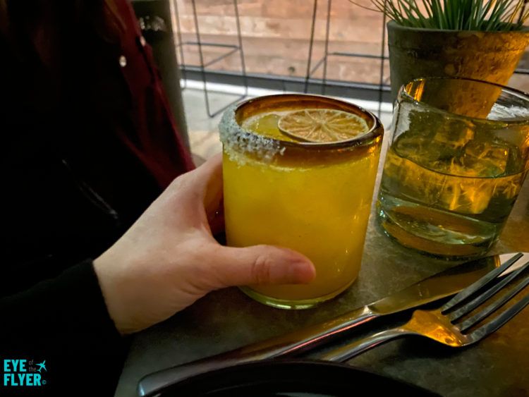 Passionfruit margarita at KA'TEEN restaurant at tommie Hollywood Hyatt hotel