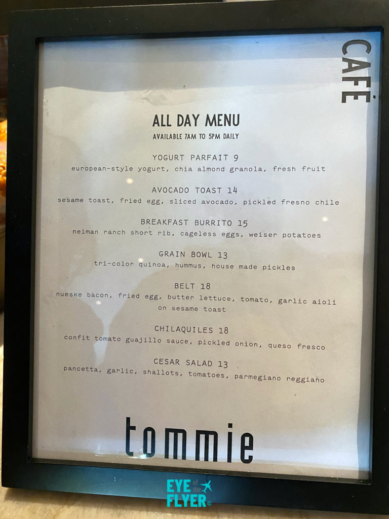 tommie Hollywood lobby cafe menu