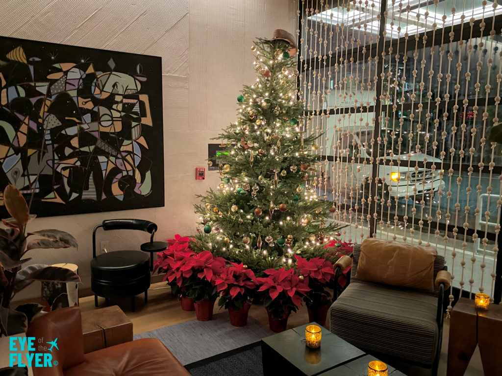 Christmas tree inside the tommie Hollywood lobby 