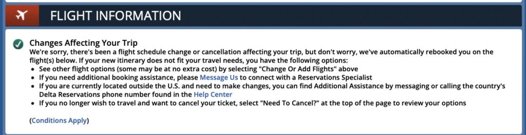 A Delta Air Lines flight schedule change